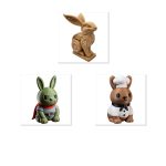 Bunny Variety Collectible Figurine Bundle of 3 - Tribal Rabbit, Orc Bunny, Chef - Whimsical & Unique Adult Desk Decor - 3D Printed in Canada
