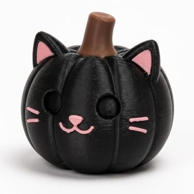 Black Cat Pumpkin Collectible Figurine - Unique Desk Decor for Adults – 3D Printed in Canada