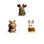 Animals Bunny Collectible Figurine Bundle of 3 - Moose Bunny, Lion Eagle - Charming & Unique Adult Desk Decor - 3D Printed in Canada