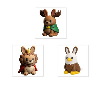Animals Bunny Collectible Figurine Bundle of 3 - Moose Bunny, Lion Eagle - Charming & Unique Adult Desk Decor - 3D Printed in Canada