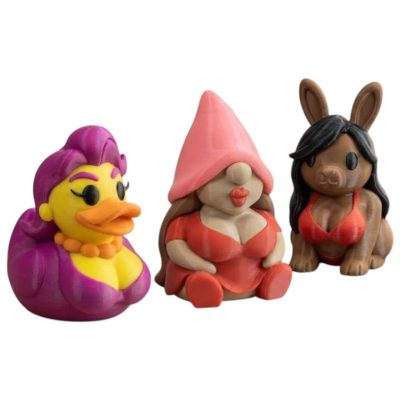 Thirst Trap Collectible Figurine Bundle of 3 - Duck, Gnome, Bunny - Bold & Sassy Adult Desk Decor - 3D Printed in Canada