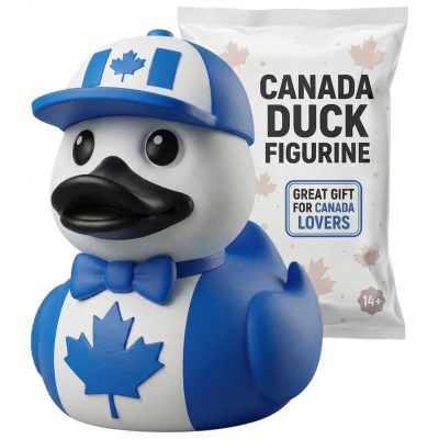 Canada Duck Figurine – Patriotic Maple Leaf Duck Collectible for Canada Day or Office Decor – Cute Red & White Desk Ornament – 3D Printed in (Ocean Blue)