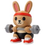 Gym Weightlifter Bunny with Barbell Red Headband and Sneakers 3D Printed Collectible Figurine | Fitness Rabbit Desk Decor - 3D Printed in Canada