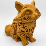 Wood Carved Raccoon Figurine in Ochre Yellow Finish - 3D Printed in Canada (Ochre Yellow)