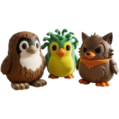 Mythological Penguin Collectible Figurine Bundle of 3 - Bigfoot Penguin, Medusa Werewolf - Unique & Whimsical Adult Desk Decor - 3D Printed in Canada