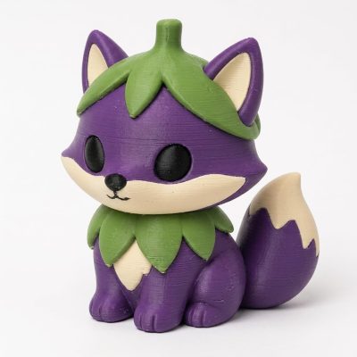 Eggplant Fox Collectible Figurine - Unique Desk Decor for Adults – 3D Printed in Canada