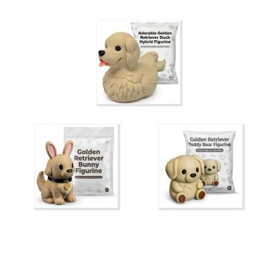 Golden Retriever Collection Collectible Figurine Bundle of 3 - Duck, Bunny, Teddy Bear - Cute & Adorable Adult Desk Decor - 3D Printed in Canada