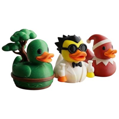 Duck Variety Collectible Figurine Bundle of 3 - Bonsai Duck, Mad Scientist Santa Hat Elf - Unique & Whimsical Adult Desk Decor - 3D Printed in Canada