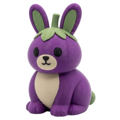 Purple Eggplant Bunny with Green Stem and Leaf Cap 3D Printed Collectible Figurine | Vegetable Themed Rabbit Shelf Decor - 3D Printed in Canada