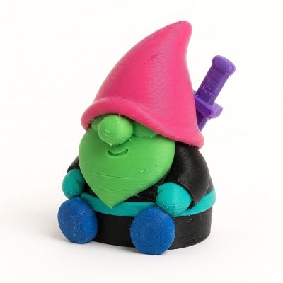 Neon Street Samurai Gnome Figurine - Colorful 3D Printed Desk Decor for Office, Home, or Gift Display - Eye-Catching Fantasy Collectible - 3D Printed in Canada