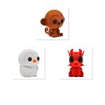 Knitted Collection Collectible Figurine Bundle of 3 - Monkey, Penguin, Dragon - Cozy & Unique Adult Desk Decor - 3D Printed in Canada