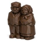 Wood Carved-Like Elderly Couple Figurine - Unique Desk Decor for Adults – 3D Printed in Canada - 3D Printed in Canada (Black Walnut)