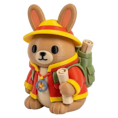 Cartographer Bunny with Explorer Hat Compass and Scroll Map 3D Printed Collectible Figurine | Adventure Navigator Rabbit Decor - 3D Printed in Canada