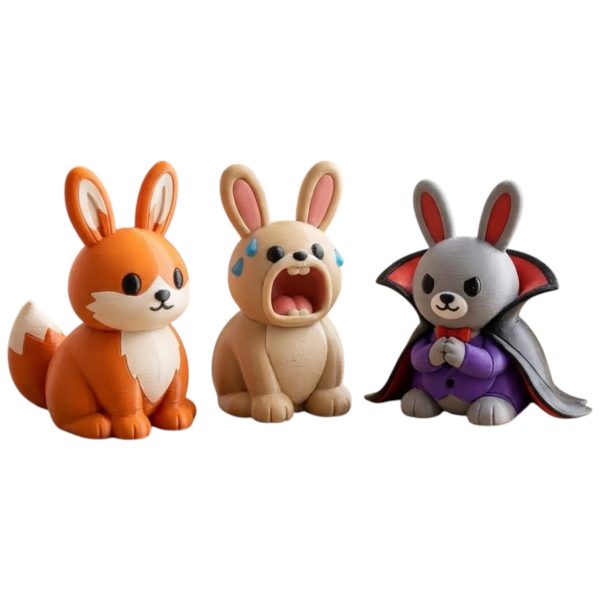 Orange Fox Bunny Figurine Set