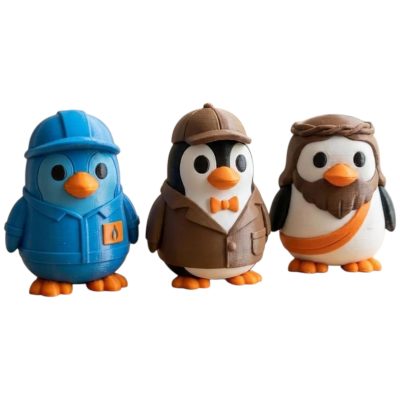 Penguin Variety Collectible Figurine Bundle of 3 - Gas Worker, Detective, Jesus - Unique & Fun Adult Desk Decor - 3D Printed in Canada