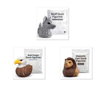 Animals Duck Collectible Figurine Bundle of 3 - Wolf, Bald Eagle, Lion - Majestic & Fun Adult Desk Decor - 3D Printed in Canada
