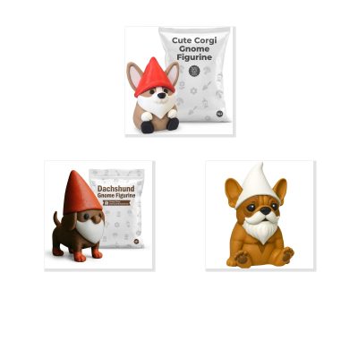 Dog Breeds Gnome Collectible Figurine Bundle of 3 - Corgi, Dachshund, French Bulldog - Whimsical & Charming Adult Desk Decor - 3D Printed in Canada