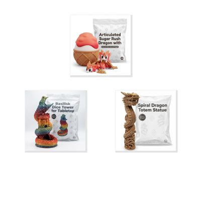 Dragon Variety Collectible Figurine Bundle of 3 - Sugar Rush, Basilisk, Spiral - Mythical & Artistic Adult Desk Decor - 3D Printed in Canada