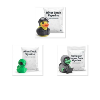 Pop Culture/Fun Duck Collectible Figurine Bundle of 3 - Biker, Alien, Hacker - Unique & Fun Adult Desk Decor - 3D Printed in Canada