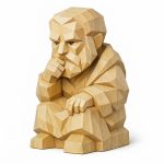 Wood Carved-Like Philosopher Figurine in White Oak Finish - 3D Printed in Canada (White Oak)