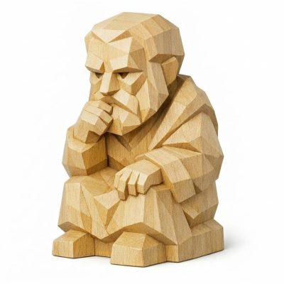 Wood Carved-Like Philosopher Figurine in White Oak Finish - 3D Printed in Canada (White Oak)