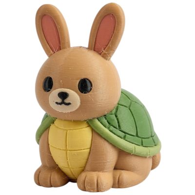 Turtle Shell Bunny with Green Shell and Yellow Chest Plate 3D Printed Collectible Figurine | Animal Mashup Rabbit Desk Decor - 3D Printed in Canada