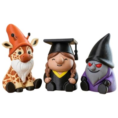 Gnome Variety Collectible Figurine Bundle of 3 - Giraffe Gnome, Graduation Evil Ghoul - Whimsical & Spooky Adult Desk Decor - 3D Printed in Canada