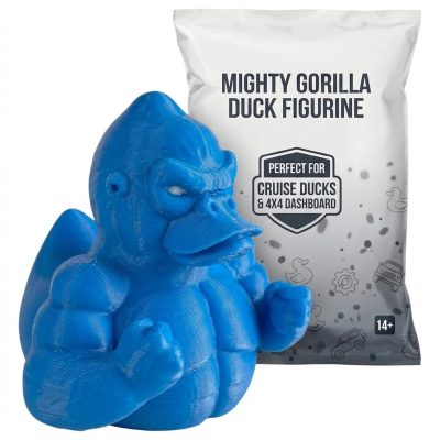 Mighty Gorilla Duck Figurine - Collectible Black Rubber Duck - Muscle Ape for Cruise Ducks Hiding, 4x4 Dashboard, Desk Decor - Novelty Gift for Home, Office, Car - 3D Printed in Canada (Ocean Blue)