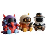 Robot Variety Collectible Figurine Bundle of 3 - Alien Parasite, Distracted Phone, Thanksgiving Pilgrim - Quirky & Humorous Adult Desk Decor - 3D Printed in Canada