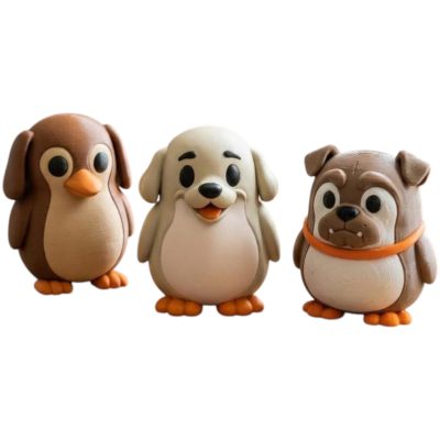 Dog Breeds Penguin Collectible Figurine Bundle of 3 - Dachshund, Golden Retriever, Bulldog - Unique & Whimsical Adult Desk Decor - 3D Printed in Canada