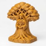 Wood Carved-Like Tree of Life Figurine in Ochre Yellow Finish - 3D Printed in Canada (Ochre Yellow)