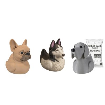 Dog Ducks Collectible Figurine Bundle of 3 - French Bulldog, Siberian Husky, Great Dane - Hilarious & Hybrid Adult Desk Decor - 3D Printed in Canada