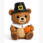 Thanksgiving Pilgrim Teddy Bear Cub Collectible Figurine - Unique Desk Decor for Adults – 3D Printed in Canada