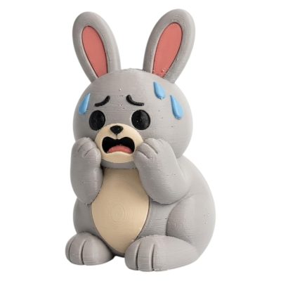 Fearful Bunny with Sweat Drops and Crying Face 3D Printed Collectible Figurine | Funny Scared Emotion Rabbit Desk Decor - 3D Printed in Canada
