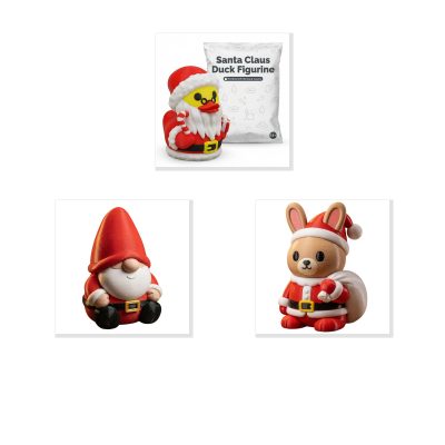 Santa Claus Collectible Figurine Bundle of 3 - Duck, Gnome, Bunny - Festive & Charming Adult Desk Decor - 3D Printed in Canada