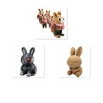 Bunny Variety Collectible Figurine Bundle of 3 - Cozy Autumn Bunny, Cyborg Sitting - Charming & Unique Adult Desk Decor - 3D Printed in Canada