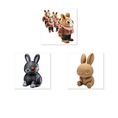 Bunny Variety Collectible Figurine Bundle of 3 - Cozy Autumn Bunny, Cyborg Sitting - Charming & Unique Adult Desk Decor - 3D Printed in Canada
