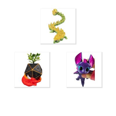 Dragon Variety 3-Pack Collectible Figurine Bundle of 3 - Beaklash, HoarD20, Bat Dragon - Fantasy & Mythical Adult Desk Decor - 3D Printed in Canada