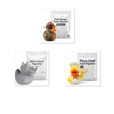 Duck Variety Collectible Figurine Bundle of 3 - Park Ranger, Rhino, Pizza Chef - Whimsical & Fun Adult Desk Decor - 3D Printed in Canada