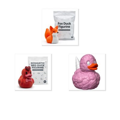 Duck Variety Collectible Figurine Bundle of 3 - Fox Duck, Romantic Red Cotton Candy - Quirky & Charming Adult Desk Decor - 3D Printed in Canada