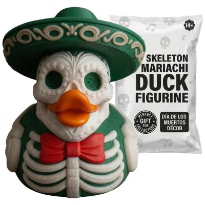 Skeleton Mariachi Duck Figurine – Day of The Dead Inspired Collectible Décor for Home or Office – 3D Printed in Canada (Forest Green)