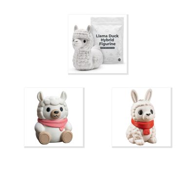 Llama Collection Collectible Figurine Bundle of 3 - Llama Duck, Bear, Bunny - Cute & Quirky Adult Desk Decor - 3D Printed in Canada