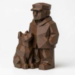 Wood Carved-Like Man and His Dog Figurine - Unique Desk Decor for Adults – 3D Printed in Canada - 3D Printed in Canada (Black Walnut)