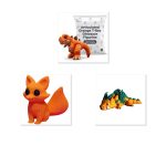 Orange Collection Collectible Figurine Bundle of 3 - T-Rex, Fox, Dragon - Unique & Charming Adult Desk Decor - 3D Printed in Canada