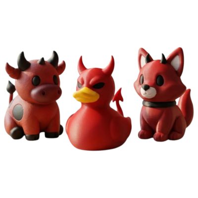 Devil Collection Collectible Figurine Bundle of 3 - Spooky Devil Duck, Cow, Fox - Gothic & Spooky Adult Desk Decor - 3D Printed in Canada