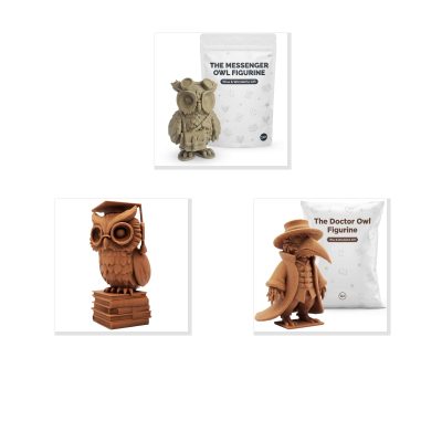 Owl Variety Collectible Figurine Bundle of 3 - Messenger Owl, Graduate Doctor - Unique & Artistic Adult Desk Decor - 3D Printed in Canada