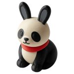 Panda Bear Bunny in Black and White with Red Collar Collectible Figurine | Animal Mashup Rabbit Shelf Decor - 3D Printed in Canada
