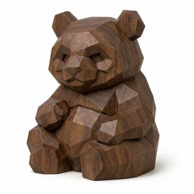 Wood Carved Panda Collectible Figurine in Black Walnut Finish - 3D Printed in Canada (Black Walnut)