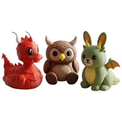 Horned Collection Collectible Figurine Bundle of 3 - Horned Dragon Duck, Owl, Dragon Bunny - Fantasy & Whimsical Adult Desk Decor - 3D Printed in Canada