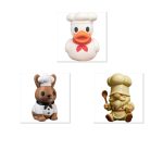 Chef Collection Collectible Figurine Bundle of 3 - Chef Duck, Bunny, Gnome - Unique Culinary Adult Desk Decor - 3D Printed in Canada